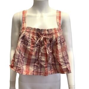 American Eagle Pink Plaid Sleeveless Crop Top L